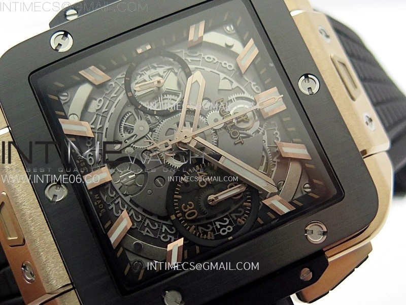 Square Bang Unico 42mm RG Ceramic BBF 1:1 Best Edition Skeleton Dial on Black Rubber Strap A1280