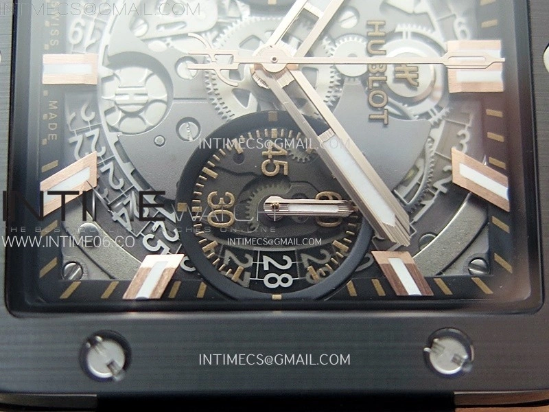 Square Bang Unico 42mm RG Ceramic BBF 1:1 Best Edition Skeleton Dial on Black Rubber Strap A1280