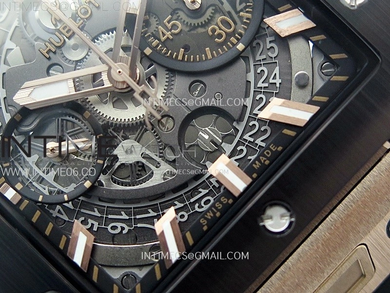 Square Bang Unico 42mm RG Ceramic BBF 1:1 Best Edition Skeleton Dial on Black Rubber Strap A1280