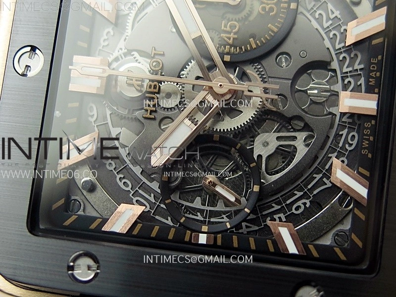 Square Bang Unico 42mm RG Ceramic BBF 1:1 Best Edition Skeleton Dial on Black Rubber Strap A1280