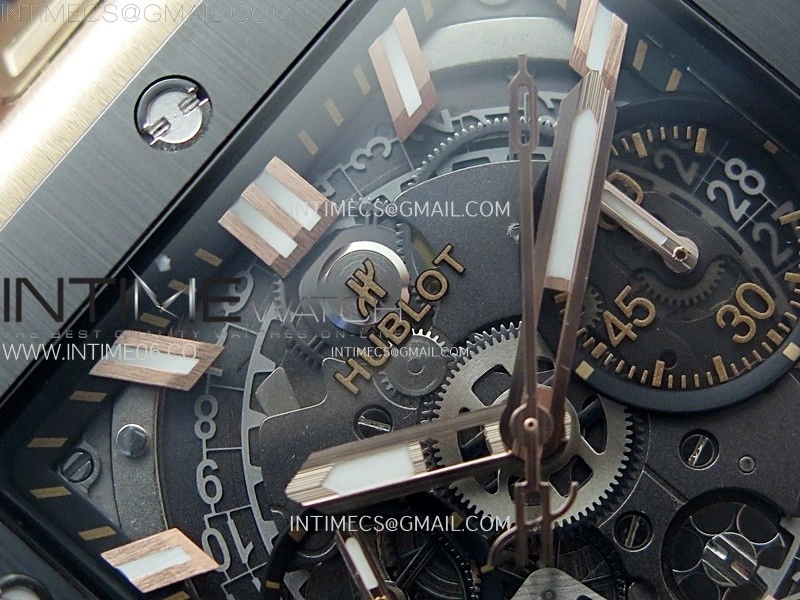 Square Bang Unico 42mm RG Ceramic BBF 1:1 Best Edition Skeleton Dial on Black Rubber Strap A1280