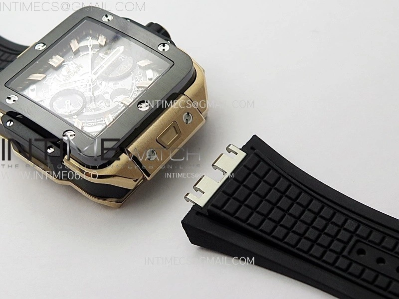 Square Bang Unico 42mm RG Ceramic BBF 1:1 Best Edition Skeleton Dial on Black Rubber Strap A1280