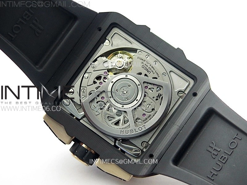 Square Bang Unico 42mm RG Ceramic BBF 1:1 Best Edition Skeleton Dial on Black Rubber Strap A1280