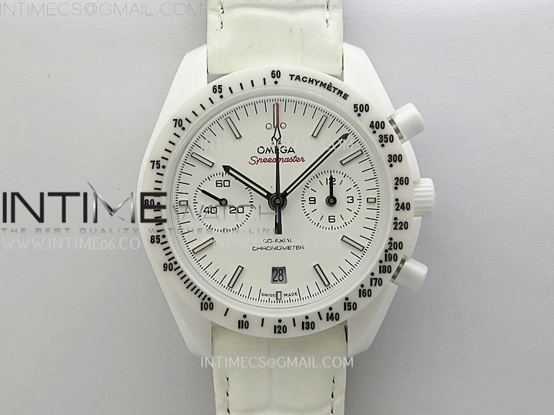Speedmaster White Side Of The Moon Real White Ceramic N1F 1:1 Best White Dial on Leather Strap A9300