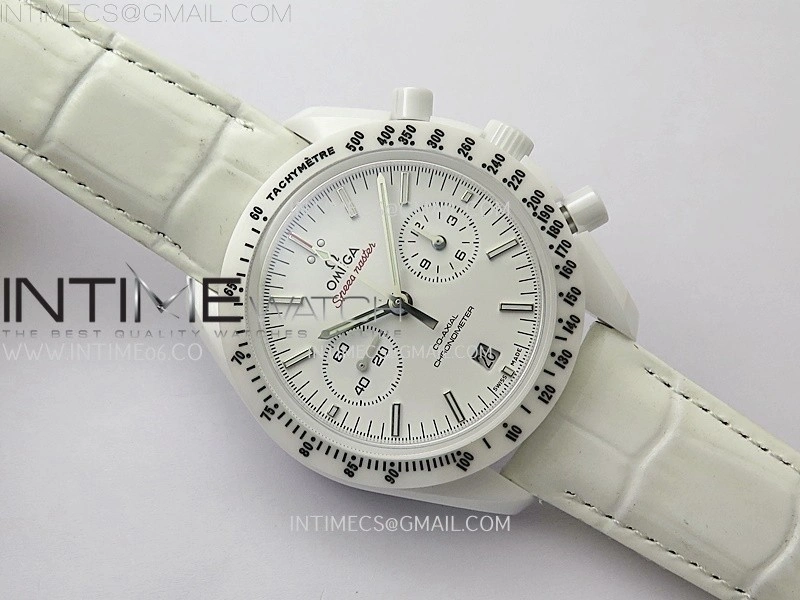 Speedmaster White Side Of The Moon Real White Ceramic N1F 1:1 Best White Dial on Leather Strap A9300