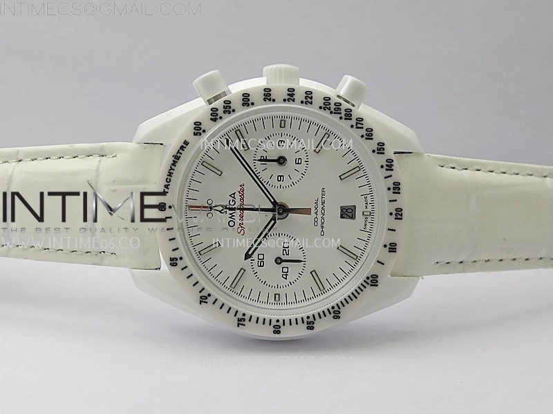 Speedmaster White Side Of The Moon Real White Ceramic N1F 1:1 Best White Dial on Leather Strap A9300