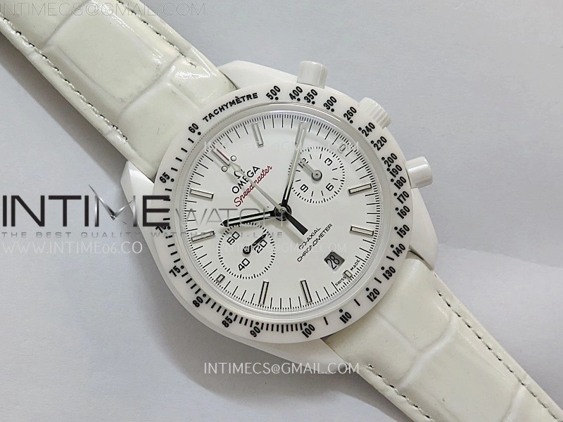 Speedmaster White Side Of The Moon Real White Ceramic N1F 1:1 Best White Dial on Leather Strap A9300