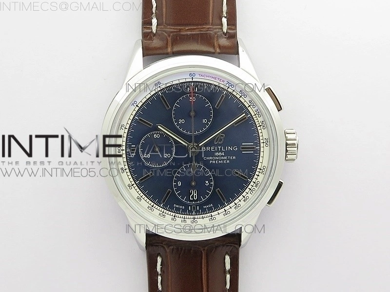 Premier A13315351 SS 42mm BLS 1:1 Best Edition Blue Dial on Brown Leather Strap A7750