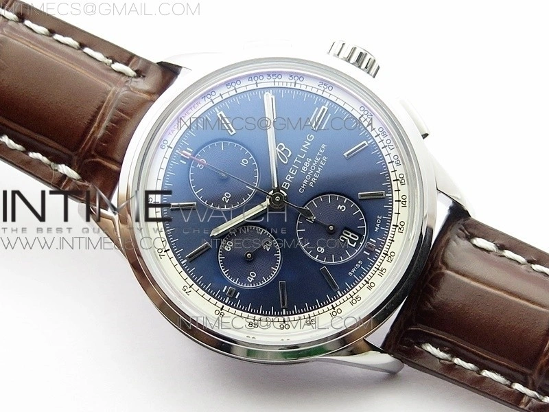 Premier A13315351 SS 42mm BLS 1:1 Best Edition Blue Dial on Brown Leather Strap A7750