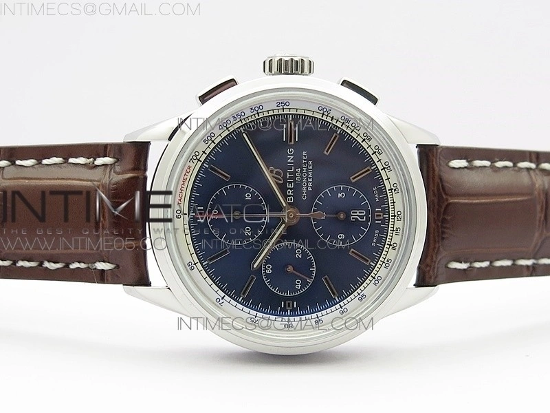 Premier A13315351 SS 42mm BLS 1:1 Best Edition Blue Dial on Brown Leather Strap A7750