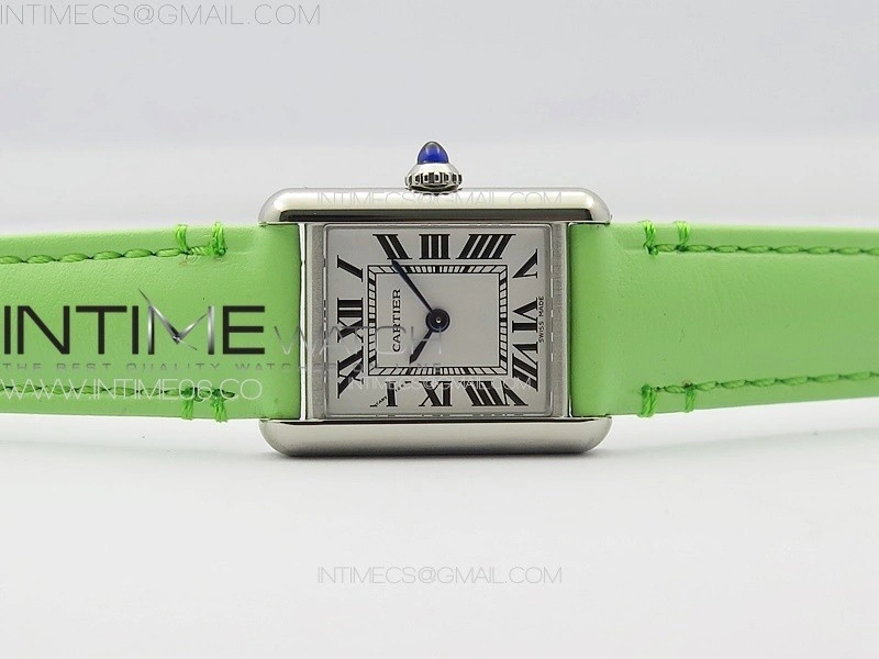 Tank Louis Ladies 22mm SS 8848F 1:1 Best Edition White Dial on Green Leather Strap Ronda Quartz