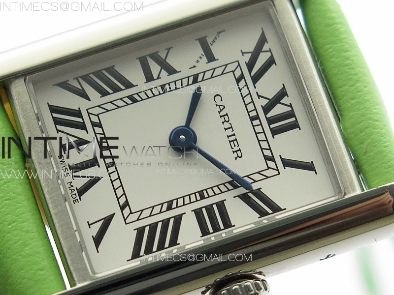 Tank Louis Ladies 22mm SS 8848F 1:1 Best Edition White Dial on Green Leather Strap Ronda Quartz