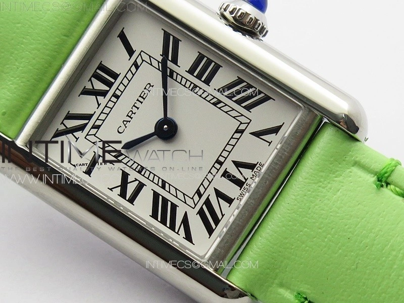 Tank Louis Ladies 22mm SS 8848F 1:1 Best Edition White Dial on Green Leather Strap Ronda Quartz