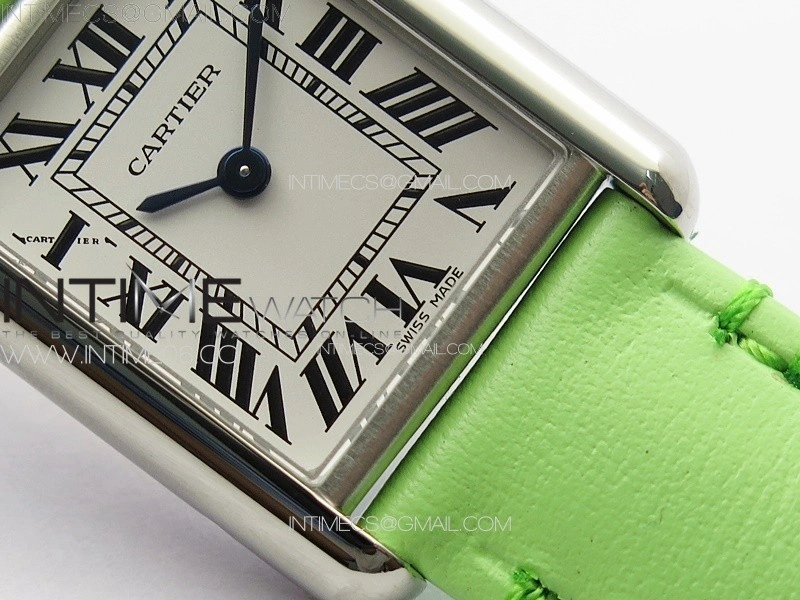 Tank Louis Ladies 22mm SS 8848F 1:1 Best Edition White Dial on Green Leather Strap Ronda Quartz