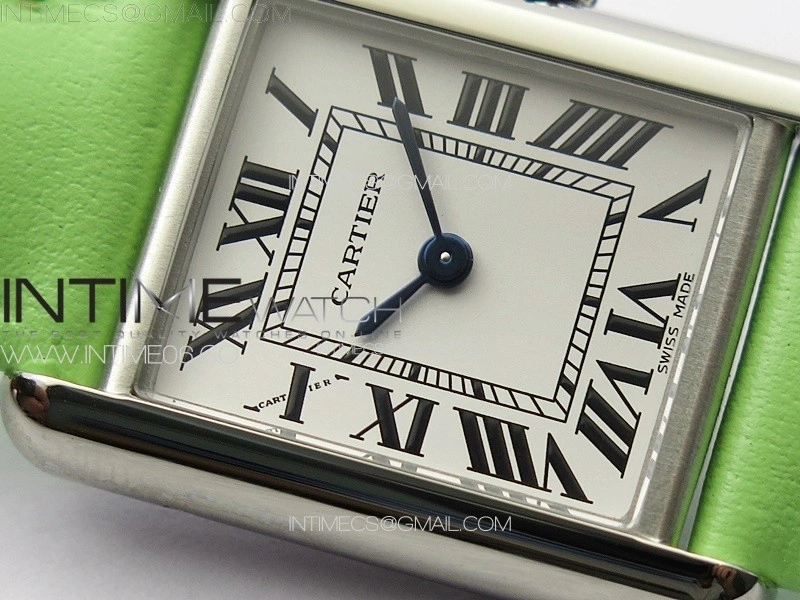 Tank Louis Ladies 22mm SS 8848F 1:1 Best Edition White Dial on Green Leather Strap Ronda Quartz
