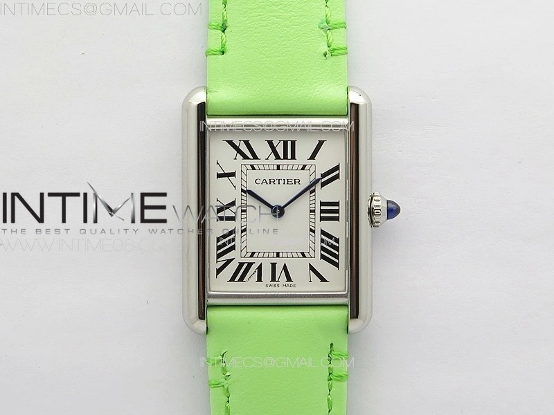 Tank Louis Ladies 25mm SS 8848F 1:1 Best Edition White Dial on Green Leather Strap Ronda Quartz