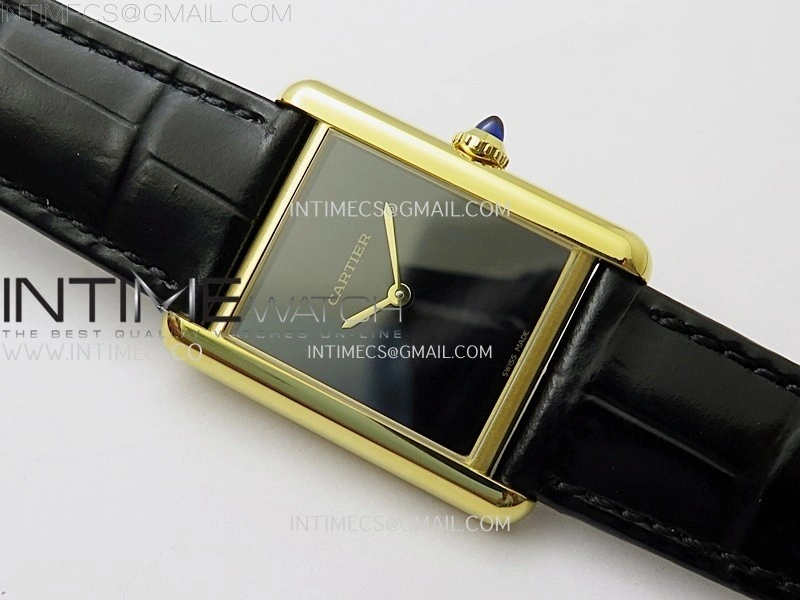 Tank Louis Ladies 25mm YG 8848F 1:1 Best Edition Black Dial On Black Leather Strap Ronda Quartz
