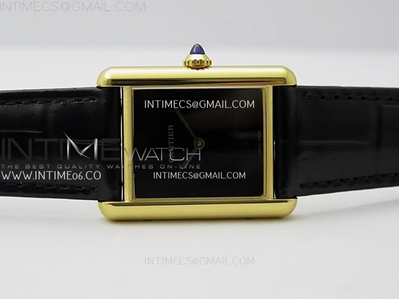 Tank Louis Ladies 25mm YG 8848F 1:1 Best Edition Black Dial On Black Leather Strap Ronda Quartz