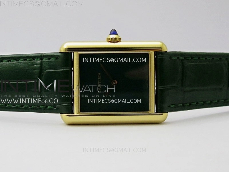 Tank Louis Ladies 25mm YG 8848F 1:1 Best Edition Green Dial On Green Leather Strap Ronda Quartz