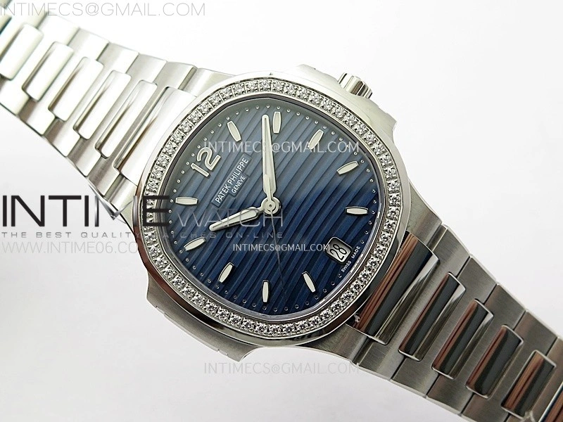 Nautilus 7118 New Version Ladies Diamonds Bezel PPF 1:1 Best Edition Blue Dial on SS Bracelet A324 Super Clone