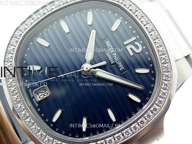 Nautilus 7118 New Version Ladies Diamonds Bezel PPF 1:1 Best Edition Blue Dial on SS Bracelet A324 Super Clone