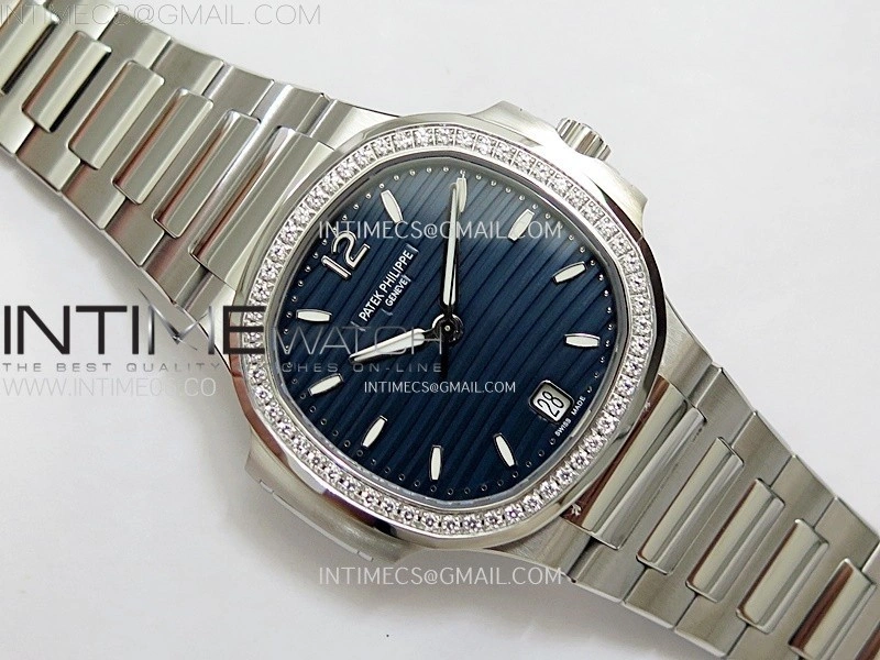 Nautilus 7118 New Version Ladies Diamonds Bezel PPF 1:1 Best Edition Blue Dial on SS Bracelet A324 Super Clone