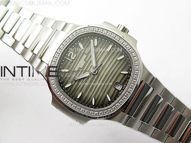 Nautilus 7118 New Version Ladies Diamonds Bezel PPF 1:1 Best Edition Gray Dial on SS Bracelet A324 Super Clone