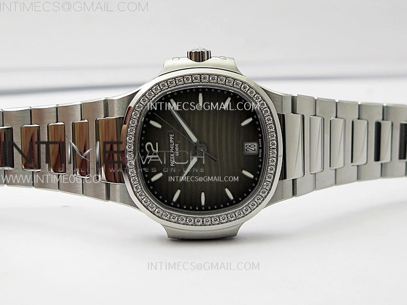 Nautilus 7118 New Version Ladies Diamonds Bezel PPF 1:1 Best Edition Gray Dial on SS Bracelet A324 Super Clone