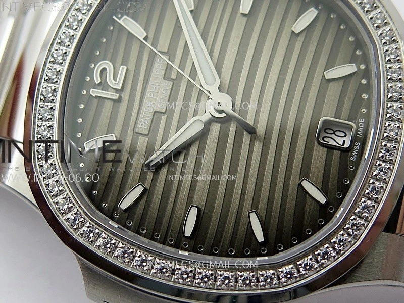 Nautilus 7118 New Version Ladies Diamonds Bezel PPF 1:1 Best Edition Gray Dial on SS Bracelet A324 Super Clone