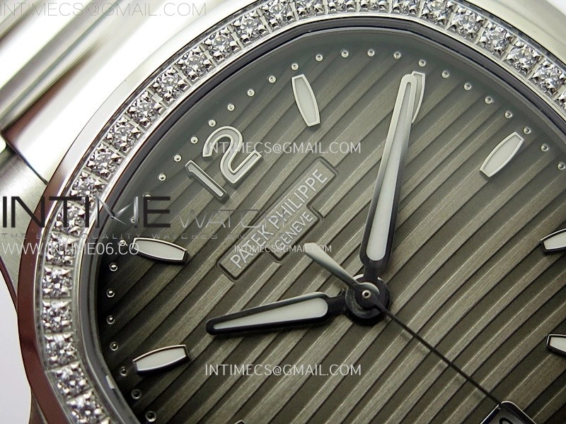 Nautilus 7118 New Version Ladies Diamonds Bezel PPF 1:1 Best Edition Gray Dial on SS Bracelet A324 Super Clone