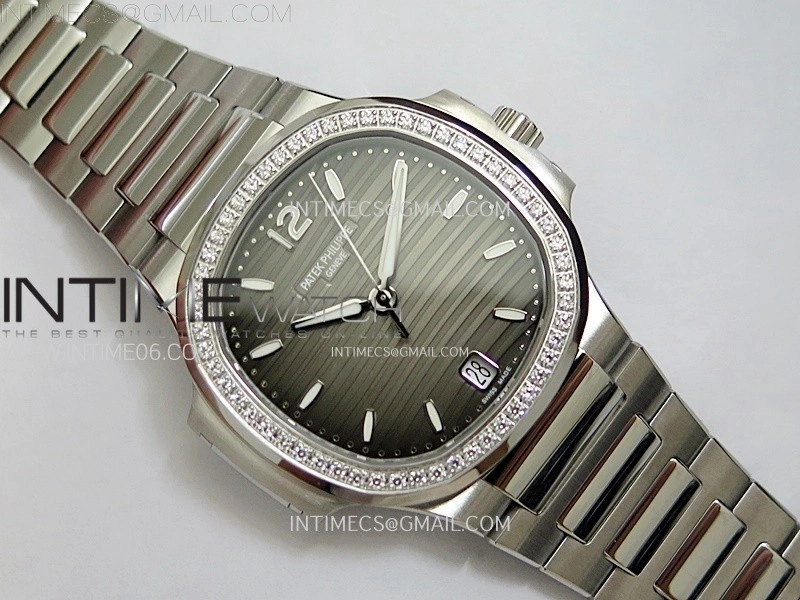 Nautilus 7118 New Version Ladies Diamonds Bezel PPF 1:1 Best Edition Gray Dial on SS Bracelet A324 Super Clone