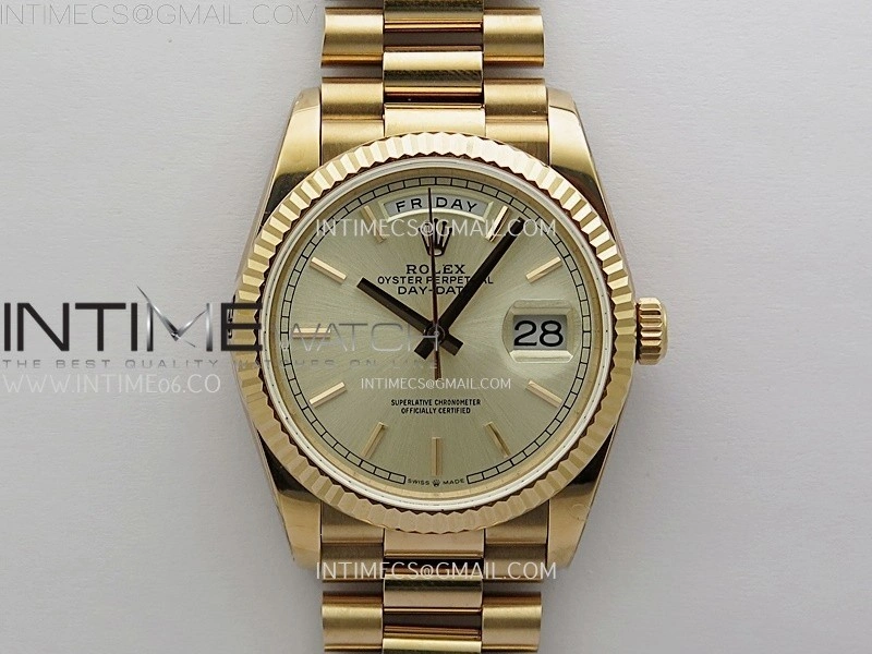 Day Date 128235 Gain Weight RG QF 1:1 Best Edition Champagne Dial Stick Markers on RG President Bracelet