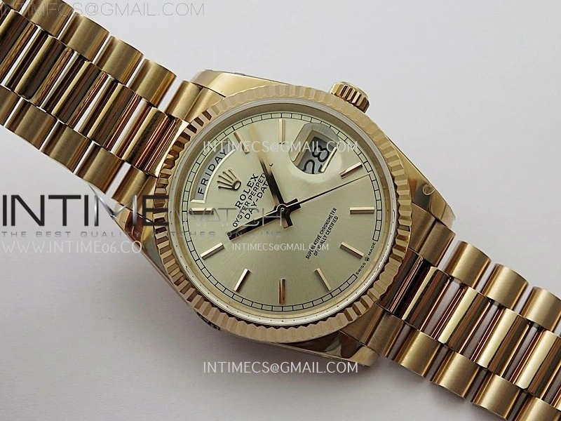 Day Date 128235 Gain Weight RG QF 1:1 Best Edition Champagne Dial Stick Markers on RG President Bracelet