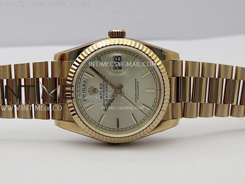 Day Date 128235 Gain Weight RG QF 1:1 Best Edition Champagne Dial Stick Markers on RG President Bracelet