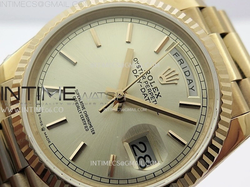 Day Date 128235 Gain Weight RG QF 1:1 Best Edition Champagne Dial Stick Markers on RG President Bracelet