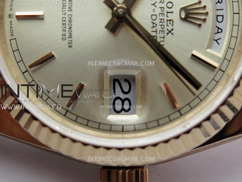 Day Date 128235 Gain Weight RG QF 1:1 Best Edition Champagne Dial Stick Markers on RG President Bracelet