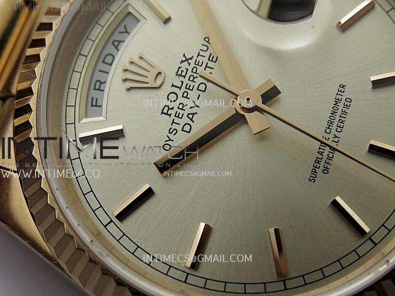 Day Date 128235 Gain Weight RG QF 1:1 Best Edition Champagne Dial Stick Markers on RG President Bracelet