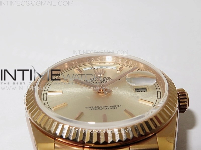 Day Date 128235 Gain Weight RG QF 1:1 Best Edition Champagne Dial Stick Markers on RG President Bracelet