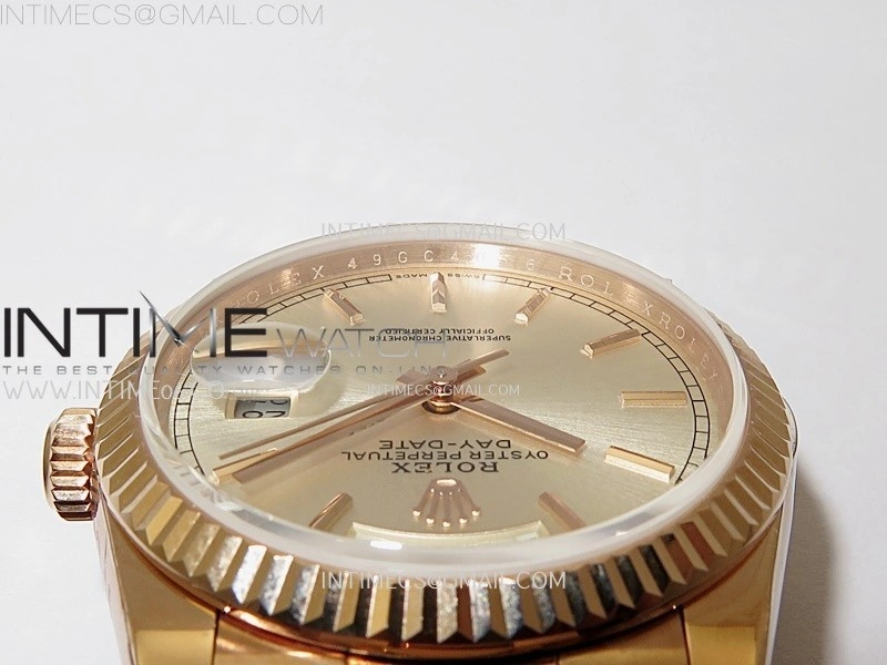 Day Date 128235 Gain Weight RG QF 1:1 Best Edition Champagne Dial Stick Markers on RG President Bracelet