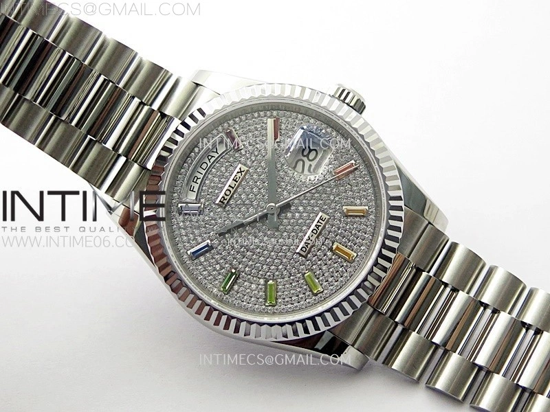 Day Date 36mm Gain Weight SS tungsten APSF 1:1 Best Edition Diamond Dial on SS President Bracelet A3255