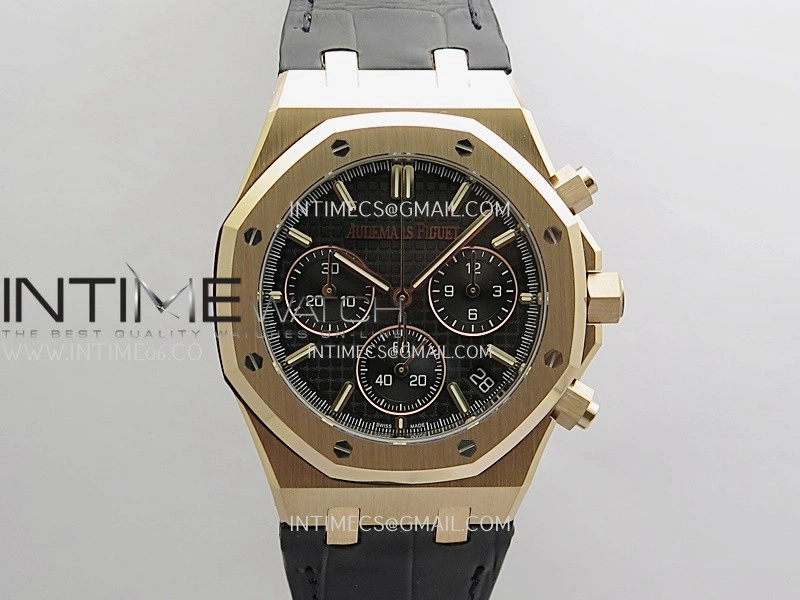 Royal Oak Chrono 26240 RG Gain Weight V2 DDF 1:1 Best Edition Black Dial On Black Leather Strap Super Clone DD4401