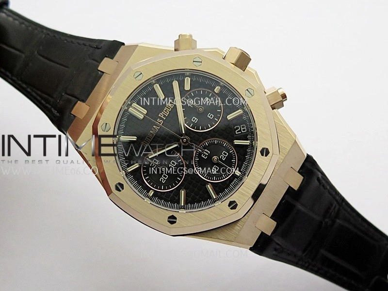 Royal Oak Chrono 26240 RG Gain Weight V2 DDF 1:1 Best Edition Black Dial On Black Leather Strap Super Clone DD4401