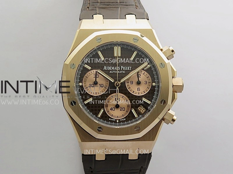 Royal Oak Chrono 26240 RG Gain Weight V2 DDF 1:1 Best Edition Brown Dial On Brown Leather Strap Super Clone DD4401