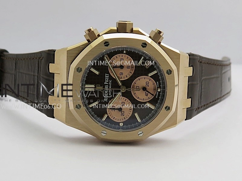 Royal Oak Chrono 26240 RG Gain Weight V2 DDF 1:1 Best Edition Brown Dial On Brown Leather Strap Super Clone DD4401