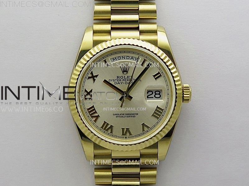 Day Date 128238 Gain Weight YG QF 1:1 Best Edition Champagne Dial Roman Markers on YG President Bracelet