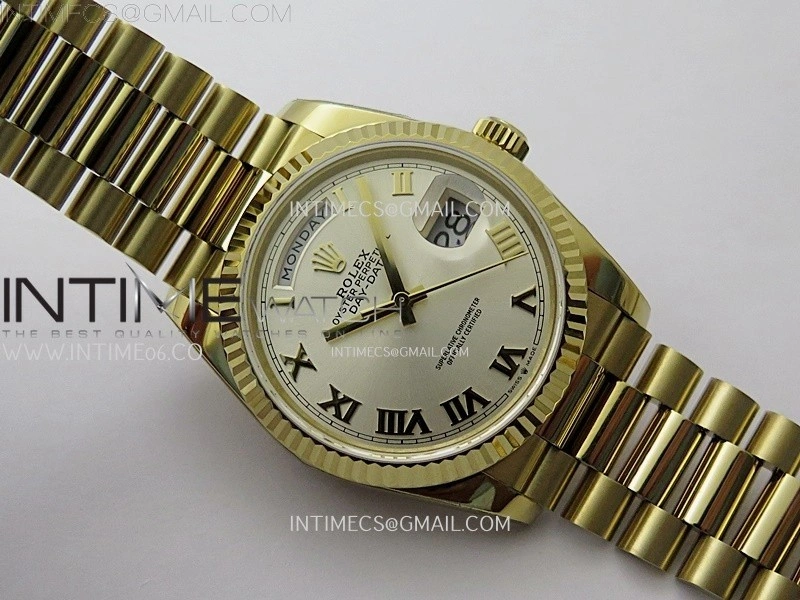 Day Date 128238 Gain Weight YG QF 1:1 Best Edition Champagne Dial Roman Markers on YG President Bracelet