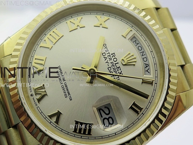 Day Date 128238 Gain Weight YG QF 1:1 Best Edition Champagne Dial Roman Markers on YG President Bracelet