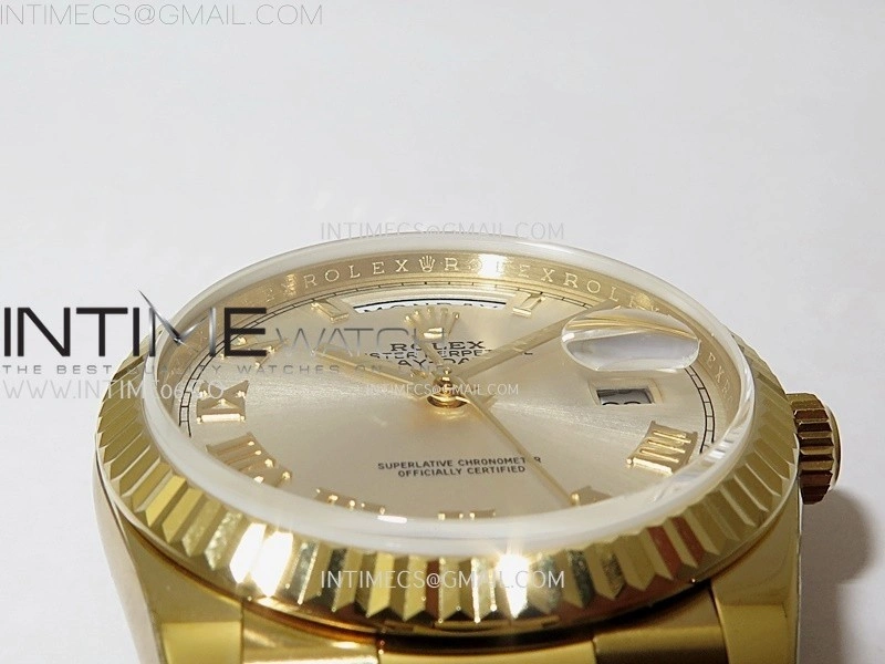 Day Date 128238 Gain Weight YG QF 1:1 Best Edition Champagne Dial Roman Markers on YG President Bracelet