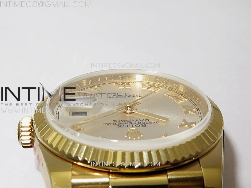 Day Date 128238 Gain Weight YG QF 1:1 Best Edition Champagne Dial Roman Markers on YG President Bracelet