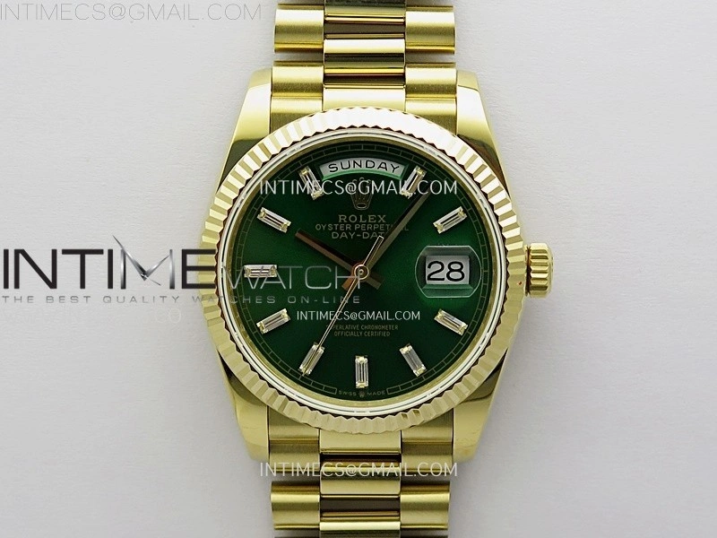 Day Date 128238 Gain Weight YG QF 1:1 Best Edition Green Dial T-diamond Markers on YG President Bracelet